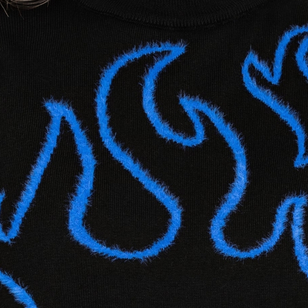 Disturbia Flame Sweater,Goth Sweater, Black Flame Sweater, Blue Flame - Picture 8 of 9